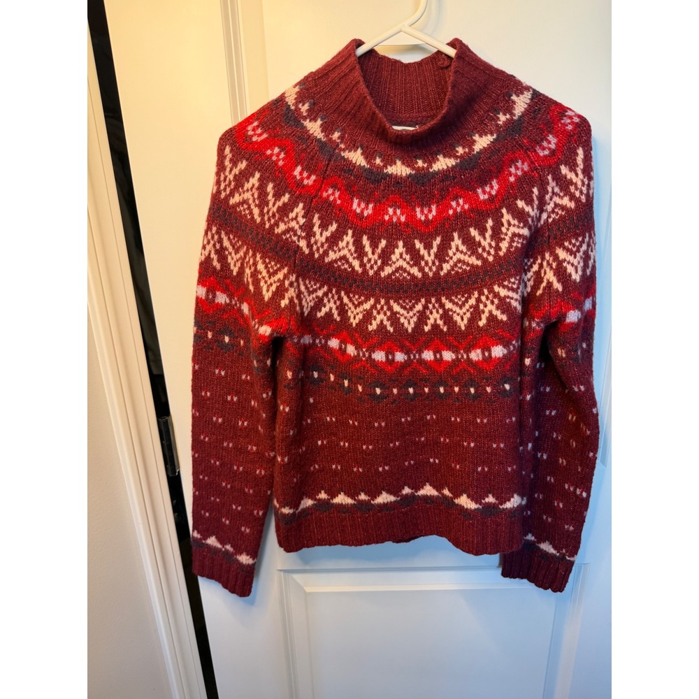 American Eagle Womens Small Burgundy Fair Isle Wool Blend Mock Neck Sweater